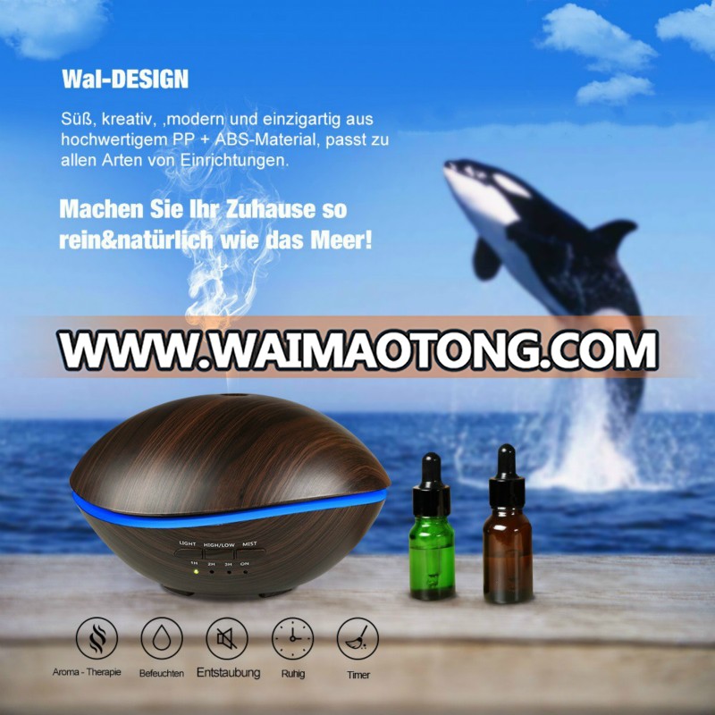 New Wood Grain 500ml Home Silent Ultrasonic USB AC Aromatherapy Machine Humidifier Whale Shape LED Essential Oil Diffuser