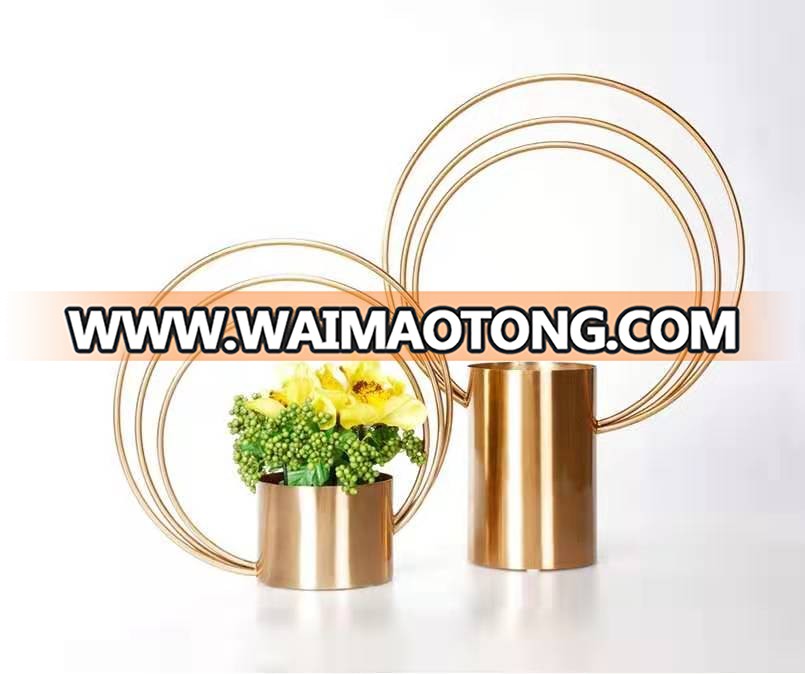 A0016 metal floral organ round flower vase for table decoration