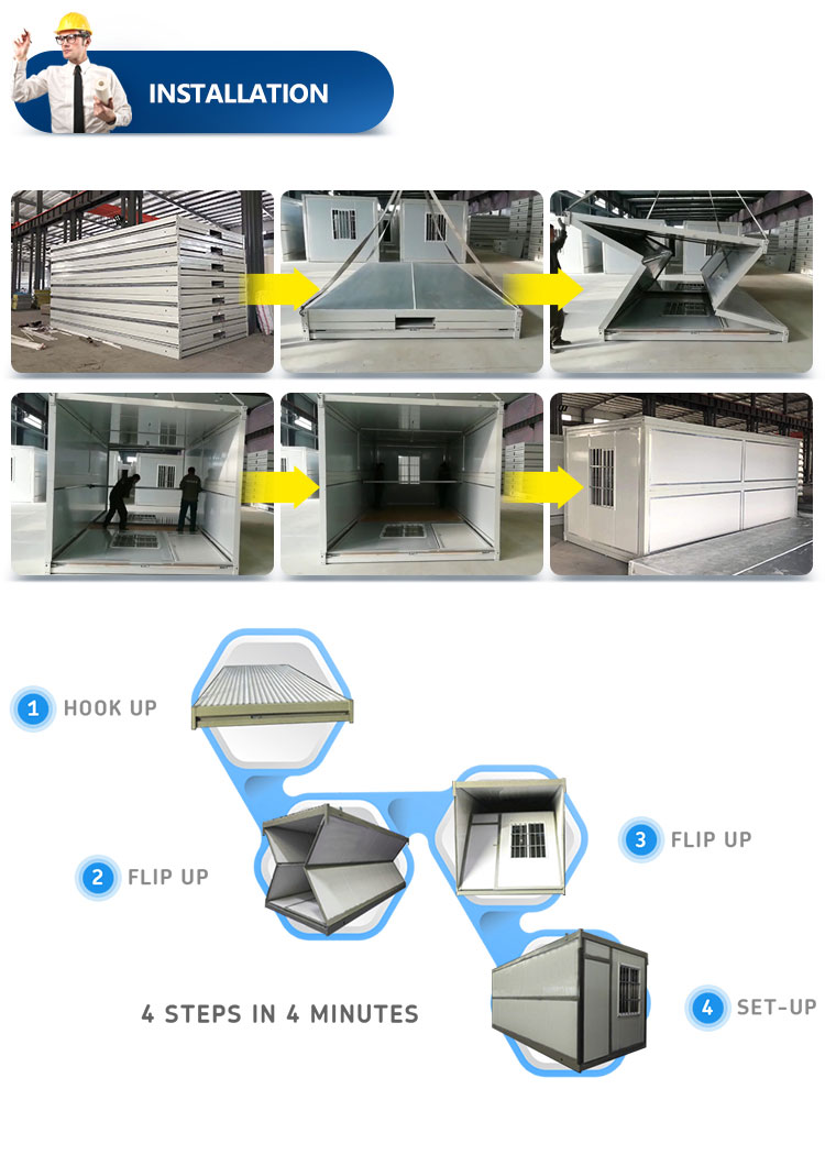 foldable office container house home 3 in 1 prefab folding container house