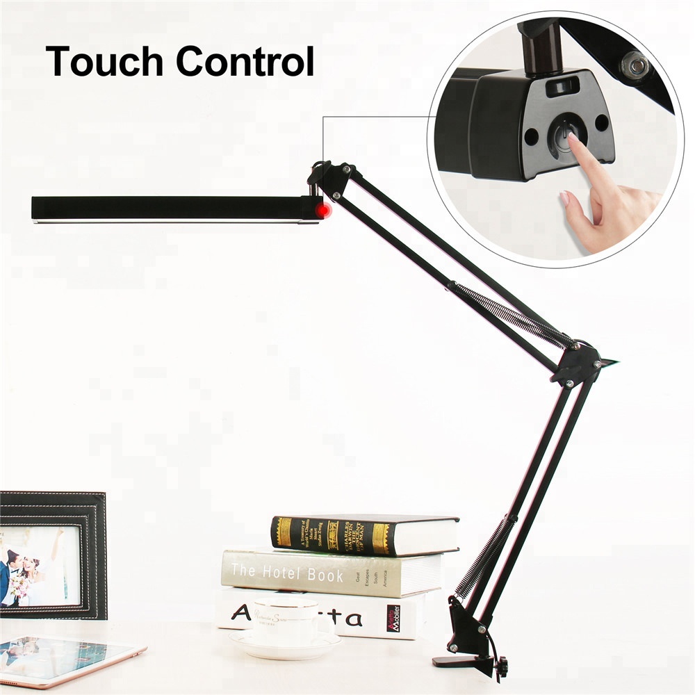 UYLED Industrial Black 740lm RA>80 Dual Color Temperature Dimmable Folding Clip Clamp LED Table Desk Lamp