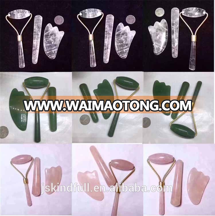 wholesale natural rose quartz facial roller set