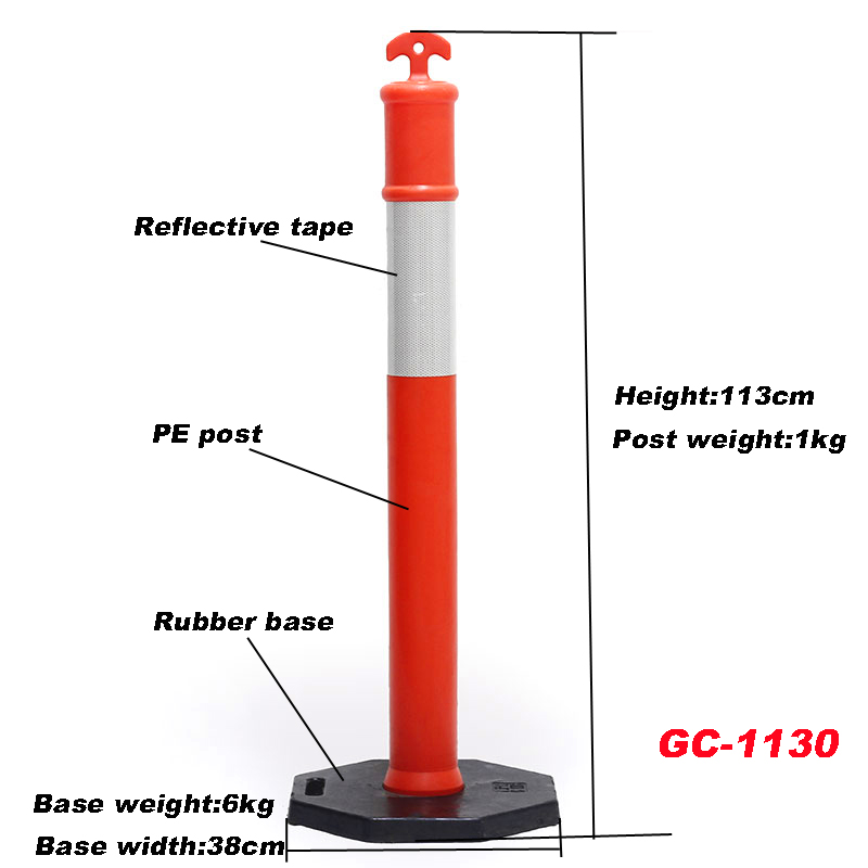 flexible plastic traffic delineator post with rubber base