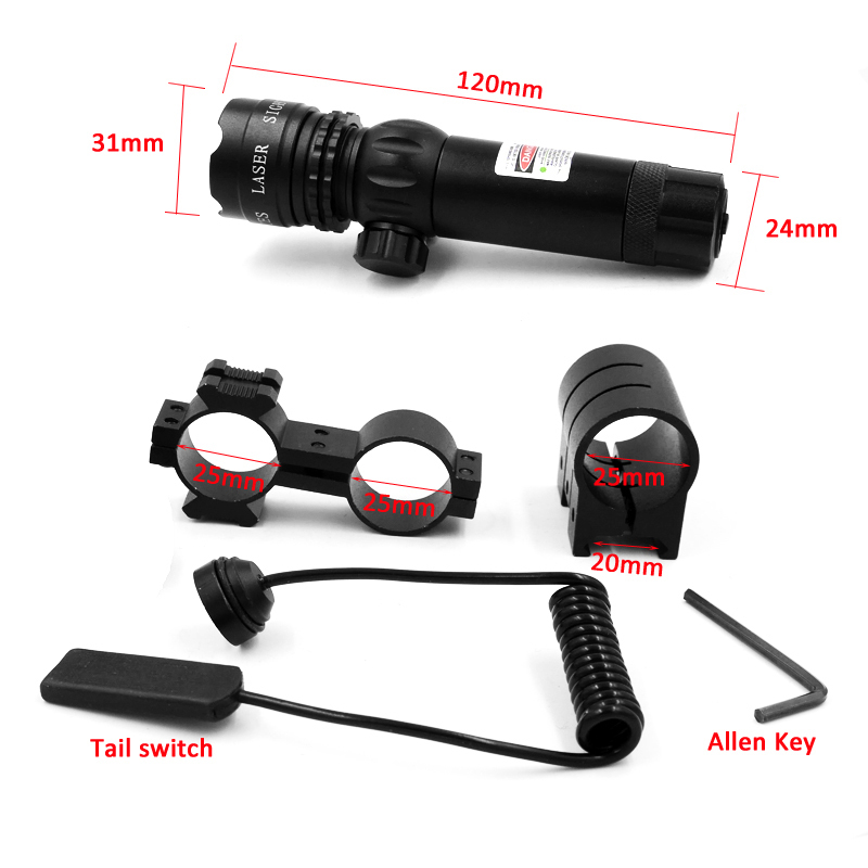 Outdoor Mount Green/Red Dot Laser Sight Rifle Gun Scope & Rail & Barrel Mount Cap Pressure Switch 5mw for Gun Hunting