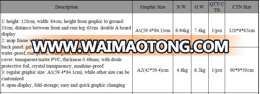 foldable aluminum double side a board sign A0