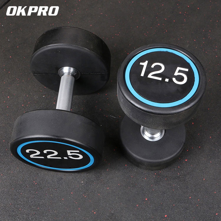 Fitness Commercial Round Head PU Coated Cast Iron Dumbbell