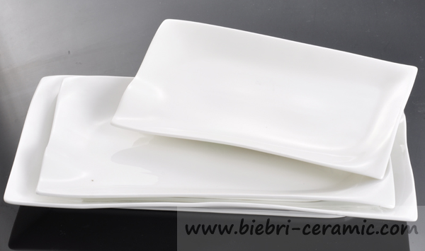 White Glossy Color Hotel Restaurant Rectangular Dinner Service Plates Dishes