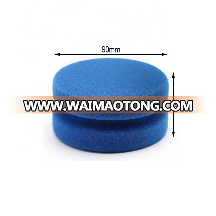 China Car Care Soft Polyester Sponge Blue Notched Yo-yo Shape Painting Waxing Tyre Polish Detailing Dressing Applicator Pad