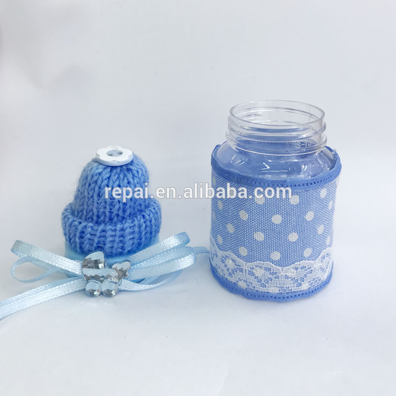 Baby milk bottle shaped clear pvc bottle with ribbon for candy baby shower favor