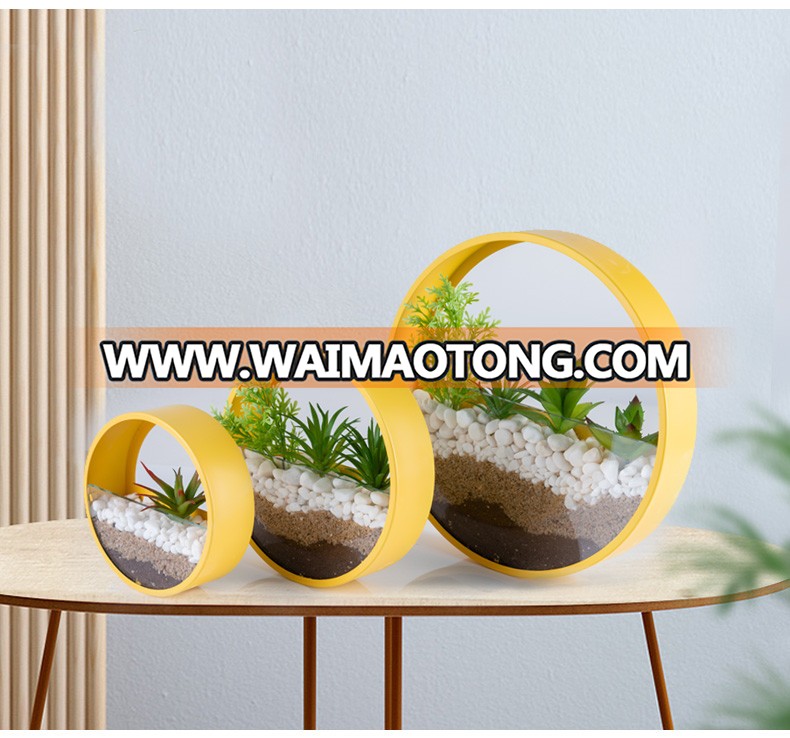 High quality 3D DIY circle hanging planter mental wall art for home decoration