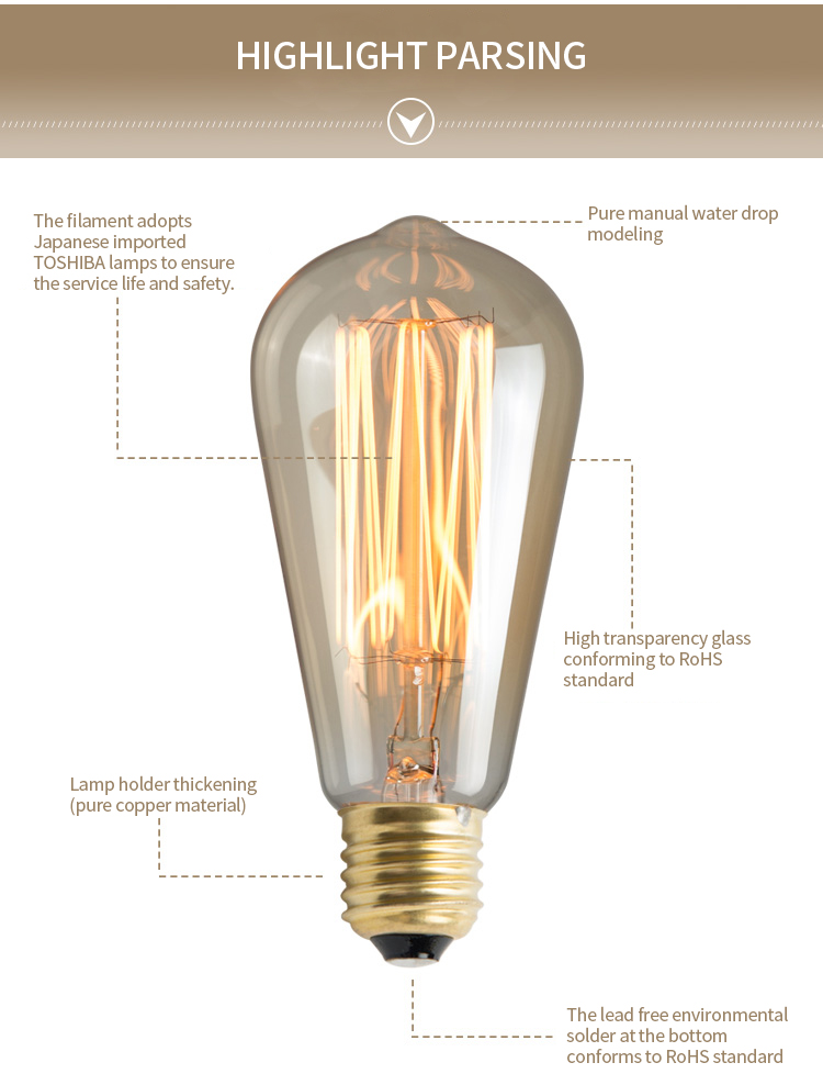 Squirrel Cage 220V ST64 40W E27 Vintage Lamp Edison Bulb