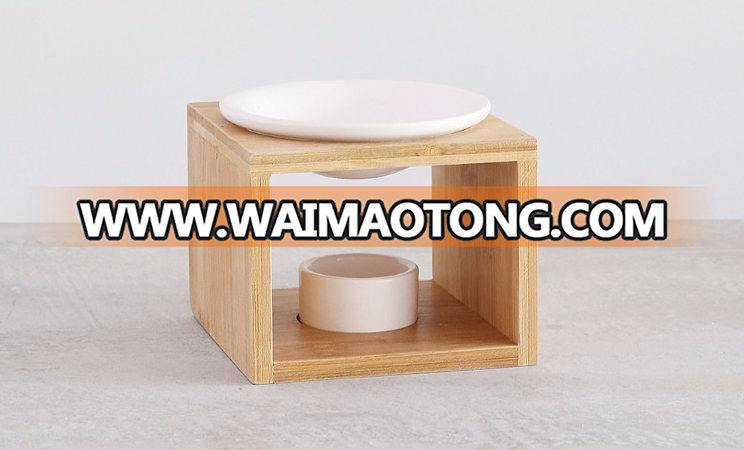 Wholesale Bamboo Frame Ceramic Oil Burners Scented Wax Tart Warmers