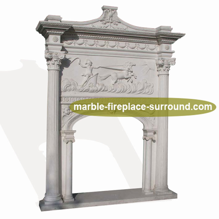 Freestanding Custom Size Stone Statue Carving Natural White Marble Fireplace Mantel For Sale