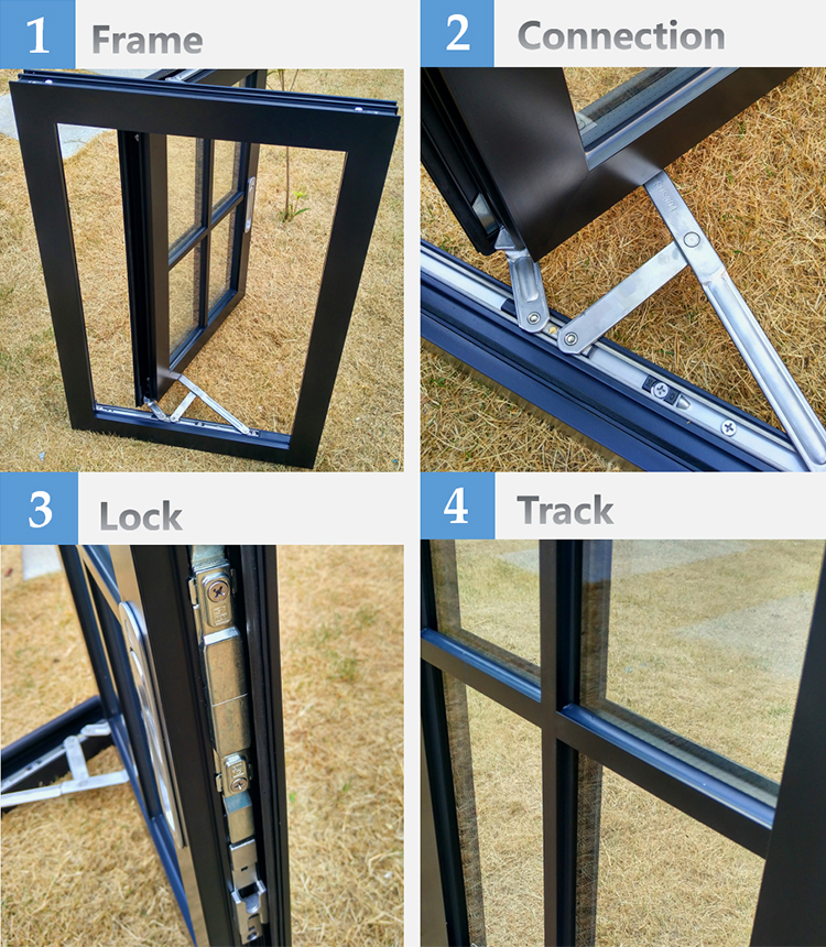 Residential casement windows horizontal aluminium pivoting window with grid