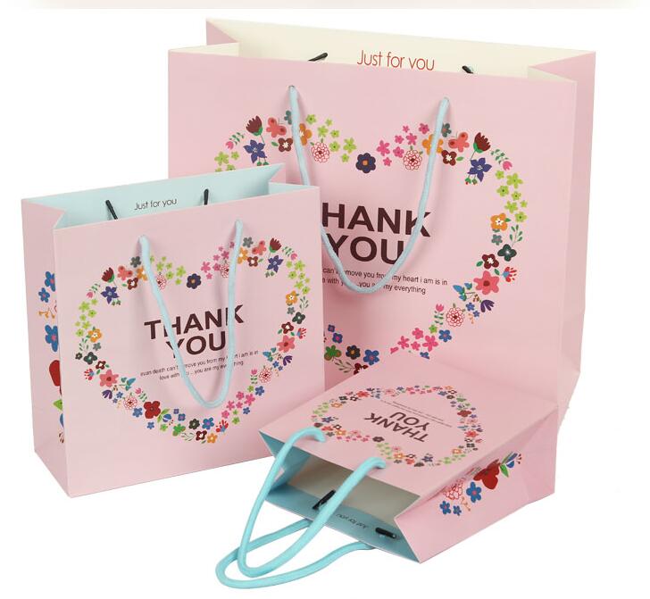 Thank You Paper Gift Bag/ Medium Size/Beige With Handle/ Shopping Festival Bags