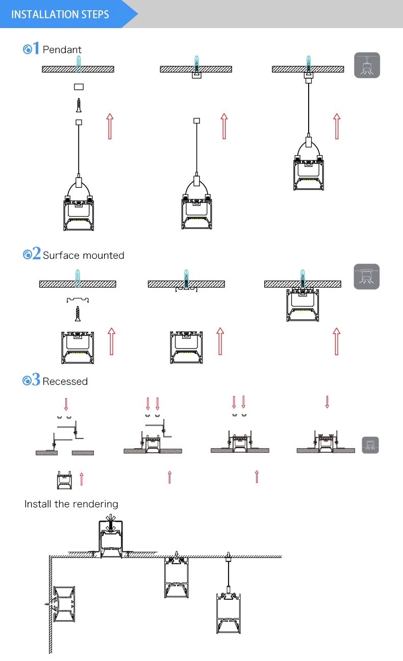 Seamless Linkable Supermarket Office Ceiling Recessed High Bay Pendant Wall LED Linear Light 60W