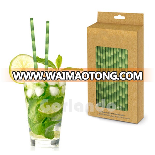 Green Eco-Friendly Disposable Drinking Striped Paper Straws