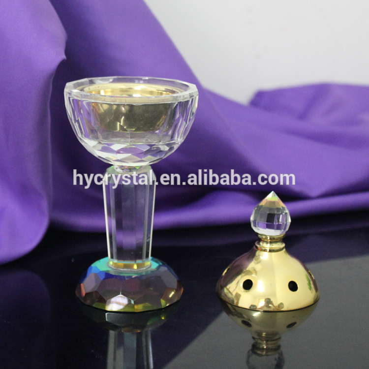 2018 hot sales Crystal Glass Incense Burner With Metal Pot Censer