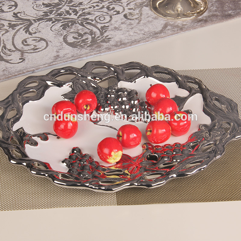 european ceramic silver decorative fruit plate with grape pattern