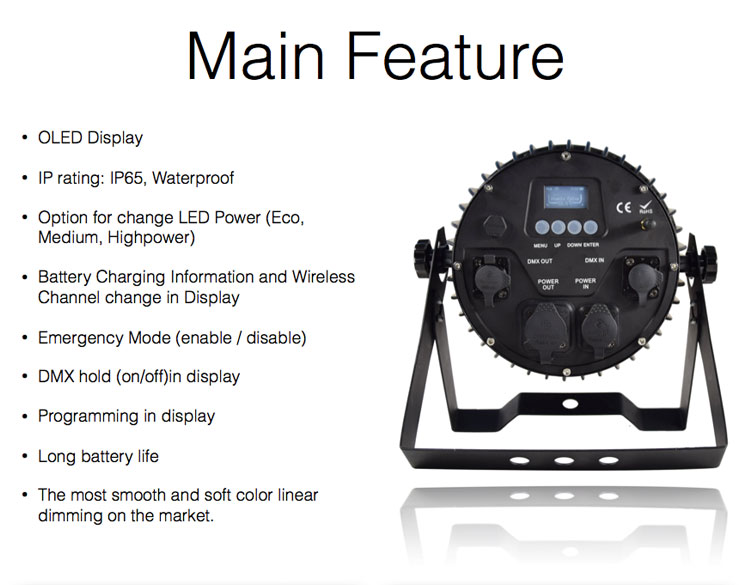 Wireless DMX IR APP control led lighting 9x12w battery outdoor led par