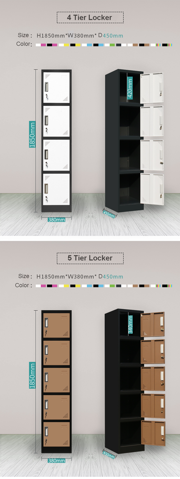 Hot sale 4 door compartment steel locker 4 tier hanging clothes staff storage locker wardrobe