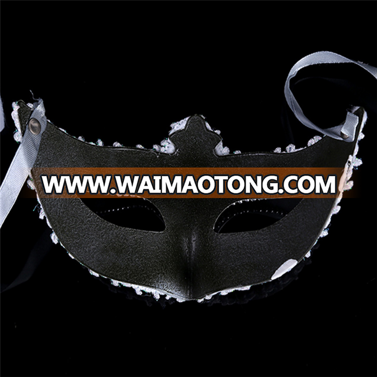 PoeticExst New style women half face masquerade masks drill bar party venetian white plastic mask