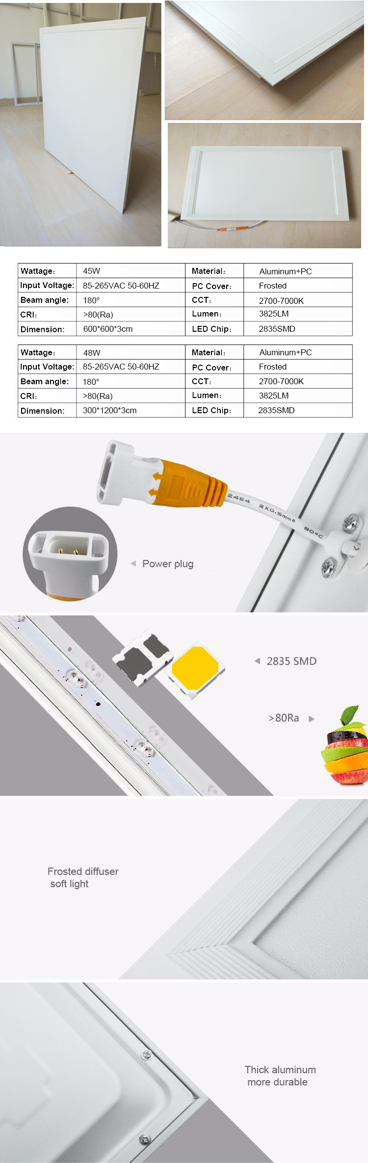 Ultra-thin Concealed Square 300*1200 600x600 45W 48W Ceiling Led Flat Panel Light