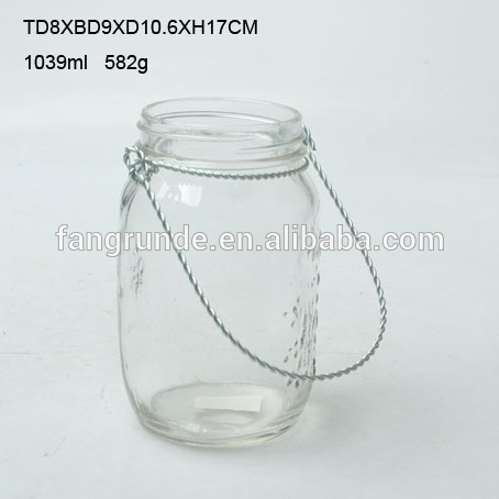 1L embossed logo different design Glass Mason Jar with metal lid