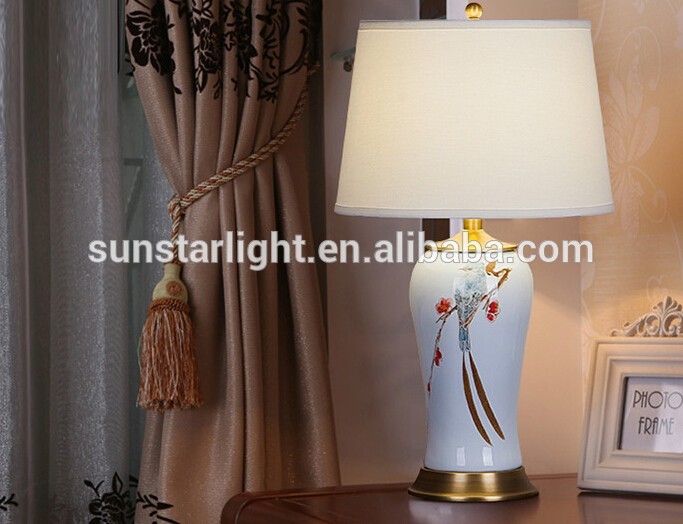 Printing Ceramic Body With Fabric Lampshade Modern Desk Lamp Bedroom Living Room Table Lamp