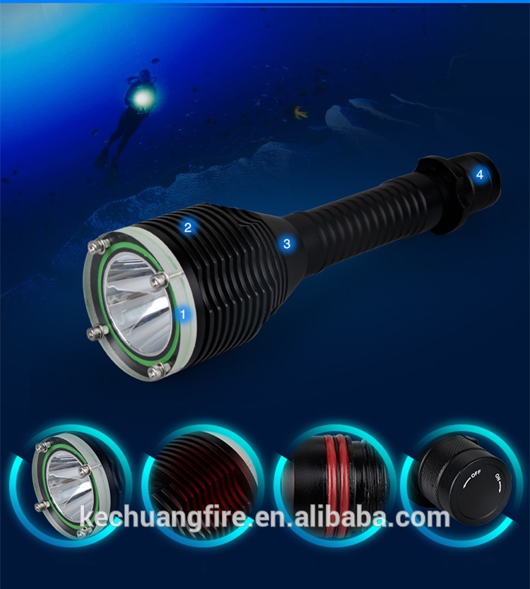 Kechuang 1200Lm 10W Underwater Waterproof 50M 18650 tactical flashlight 1x XML-T6 diving flashlight