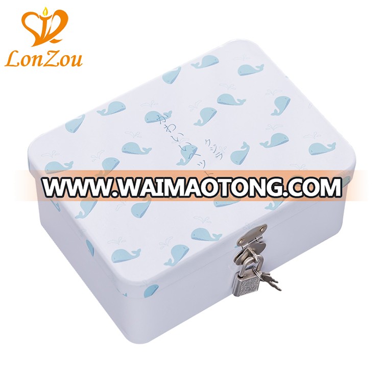 Personalized biscuit tin box beautiful simple square tea tin box with lock