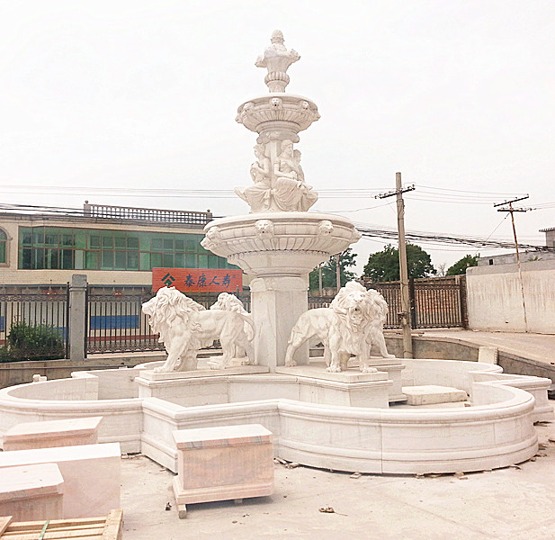 Garden decoration large outdoor travertine fountain with lions