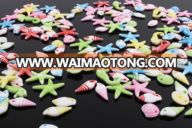 Popular assorted starfish, sea horse, conch shaped custom engraved animal plastic beads