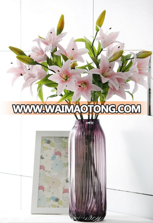 3 heads latex artificial lily flower for wedding decoration