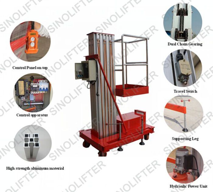 20 ft single mast aluminium hydraulic lift