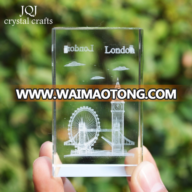 3D laser etched glass block crystal custom LONDON TOWER design birthday present ,souvenir