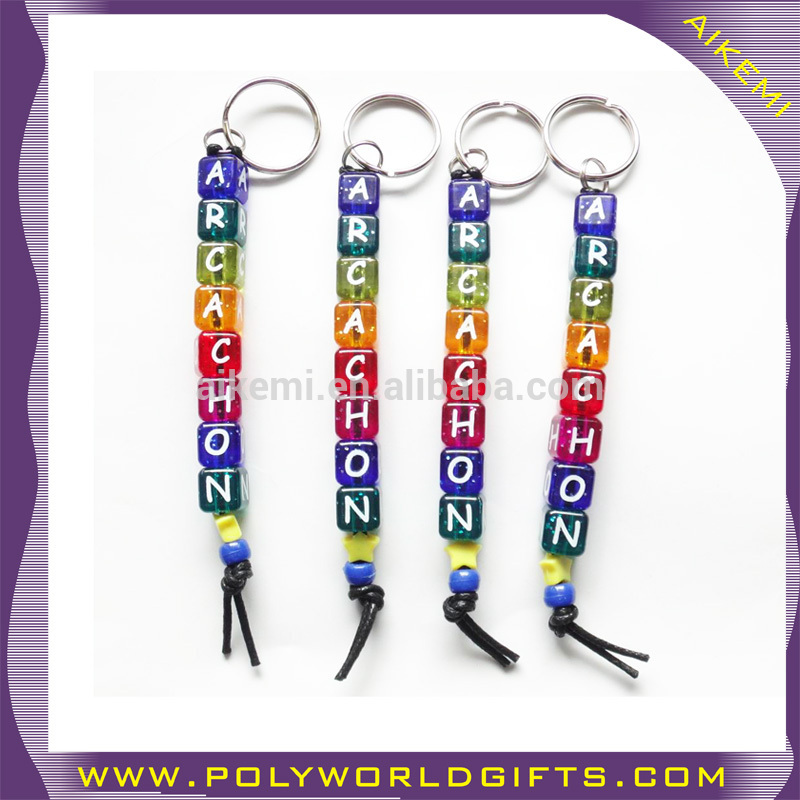 tourist collectible plastic alphabet keyring,mixed color with vertical hole plastic 12mm beads,plastic beads chain