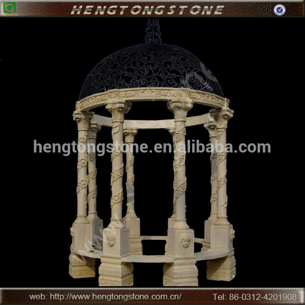 Classical Hand Carved Marble Gazebo with Iron Top