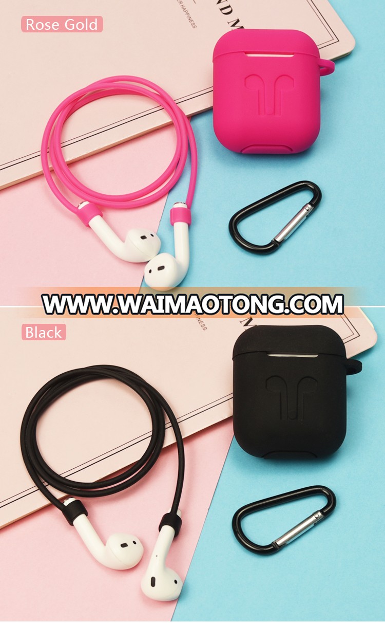 3 In 1 Silicone Case for Earpod Wireless Earphone Set for Airpod Headphones + Anti Lost Strap + Earphone Cover Hooks