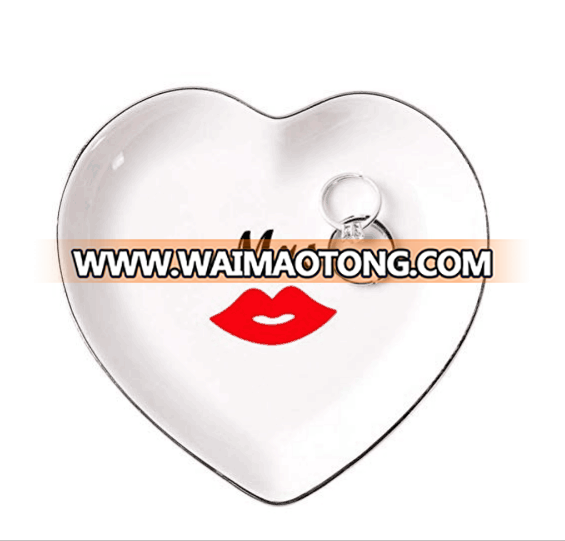 Heart Shape Mr Mrs Ceramic Trinket Dish for Engagement Wedding Gift