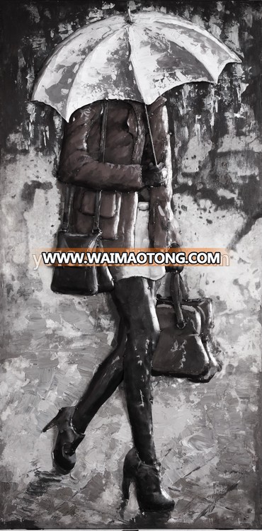 red umbrella in the rain modern Painting for Hotel Metal 3D Iron wall art