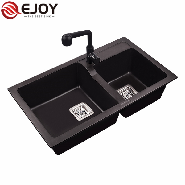 EJOY High Quality black sink kitchen Customized handmade kitchen sink double bowl YJ850S