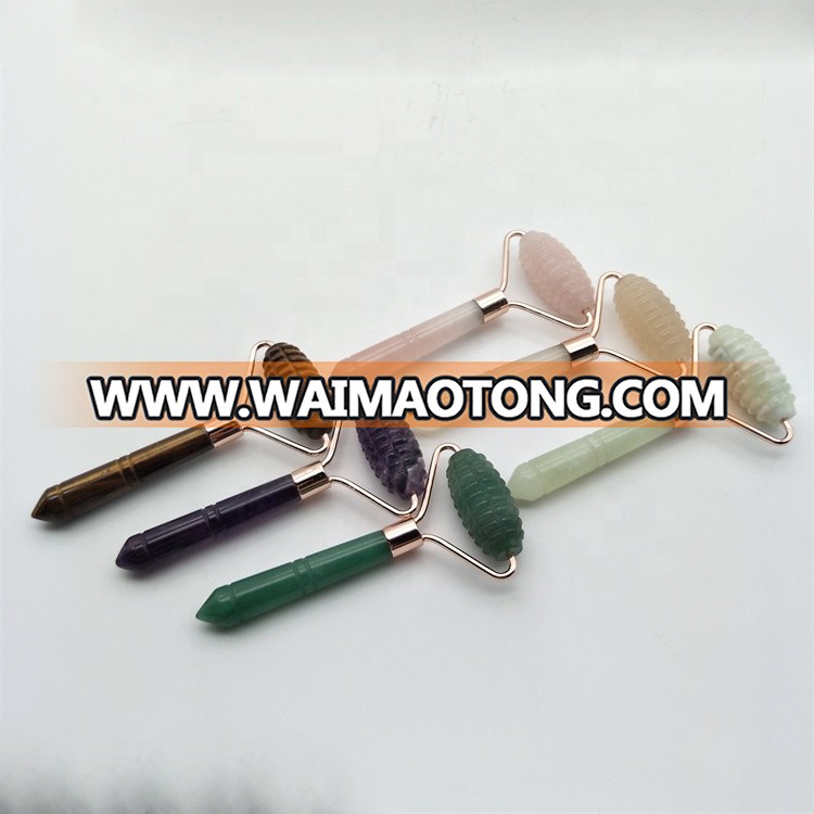 Natural Quartz Crystal Single Head Roller Aquatic Agate Massage Wand