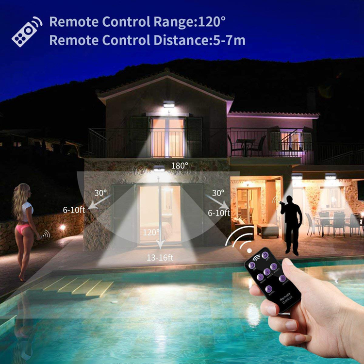 Remote Control IP65 Waterproof 2 Years Warranty Wall Mounted 60LED Security Solar Light With Motion Sensor