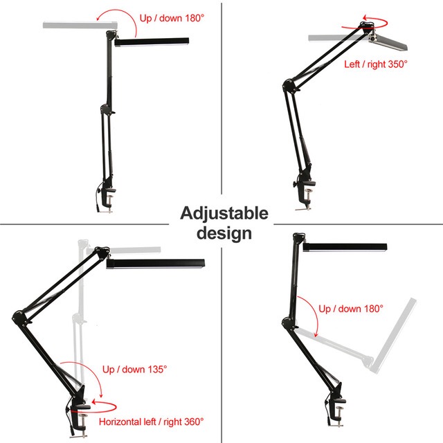 UYLED Industrial Black 740lm RA>80 Dual Color Temperature Dimmable Folding Clip Clamp LED Table Desk Lamp