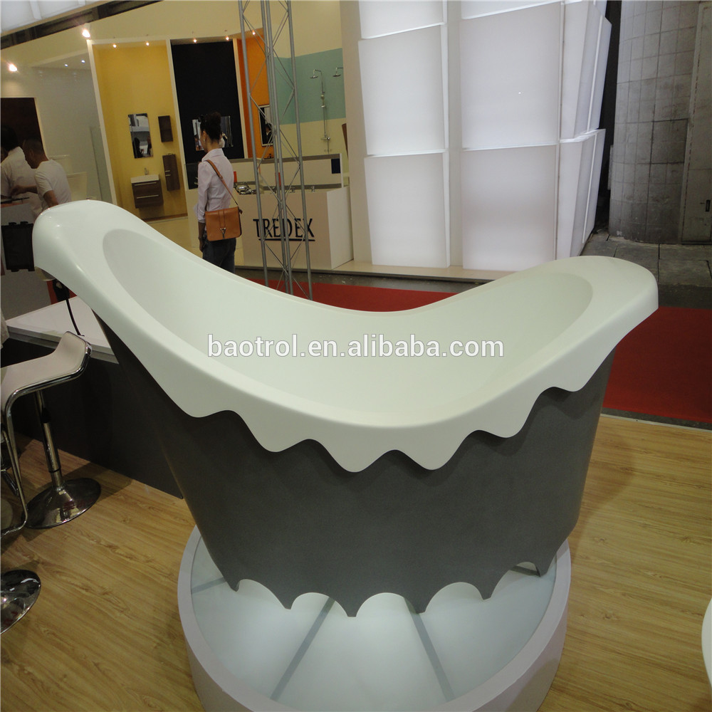 Black& white matte solid surface artificial stone resin square bathtub