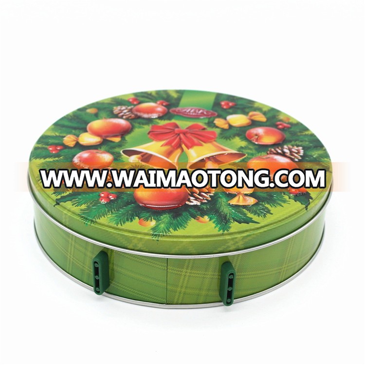 cute christmas round clear cookie tin box/christmas tin box for cookie