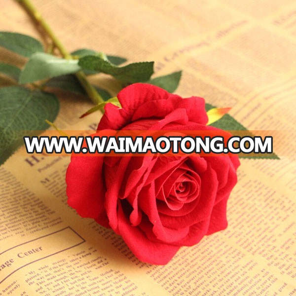 Single stem silk velvet artificial rose flower