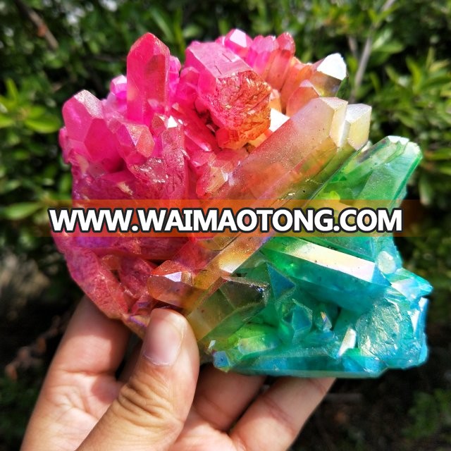 Natural aura quartz crystal cluster, colorful aura quartz