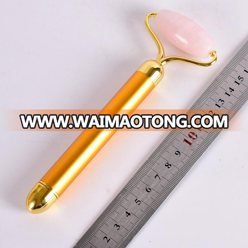 Pink Rose Quartz Facial Massage Jade Roller with metal handle