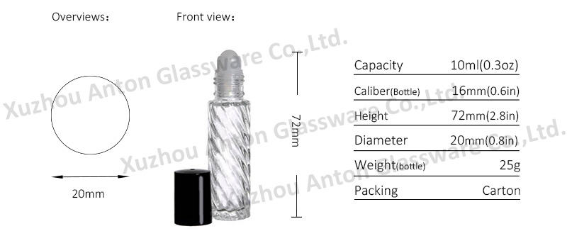 10ml waved Empty Clear Glass Roll-On Attar Bottles Refillable For Essential Oil Aromatherapy Perfume Bottles With Cap